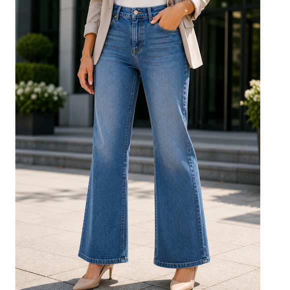 LOFT Denim - Loft The Kick Crop Jeans Womens 28/6 Medium Wash Blue Patch Pocket High Rise